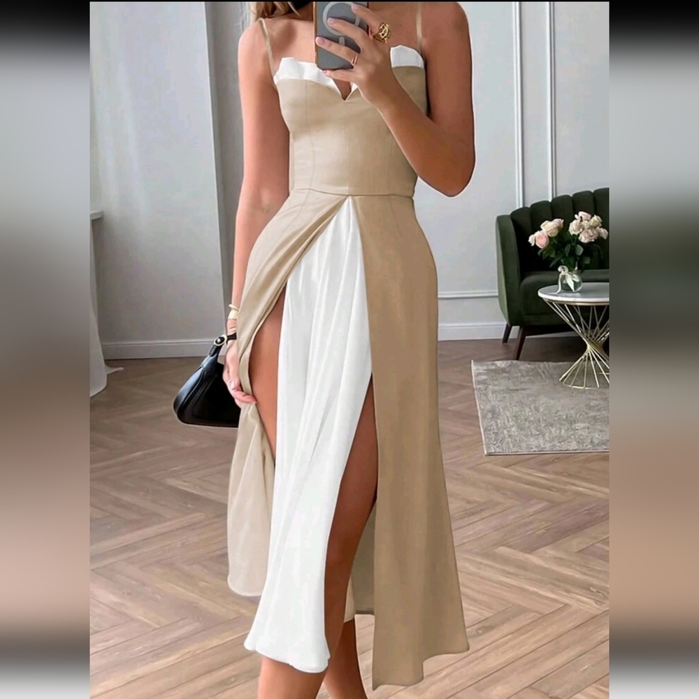 Women Patchwork Banquet Matching Strap Dress